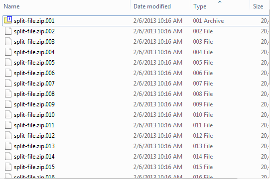 Files after completing splitting files