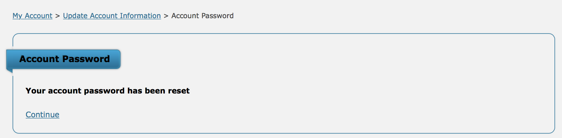 AMP Password reset successful message displayed.