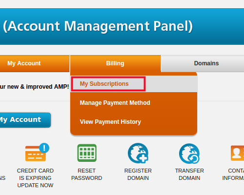 account and billing details