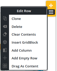 Edit Row menu expanded displaying options