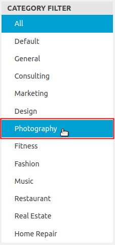 Category Filter Photography selection highlighted