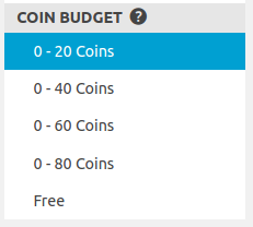Coin Budget options displayed