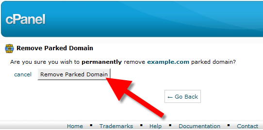 Deleting a domain parked in cPanel