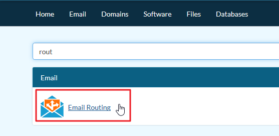 Screenshot selecting Email Routing from cPanel