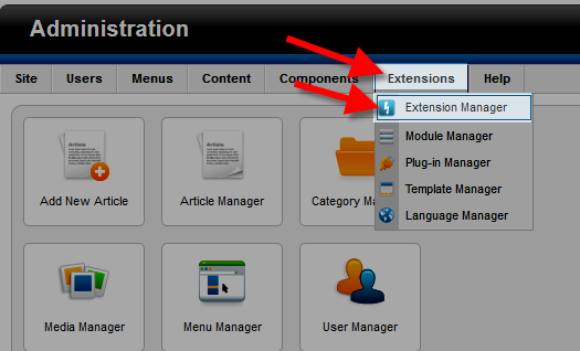 accessing the extension manager