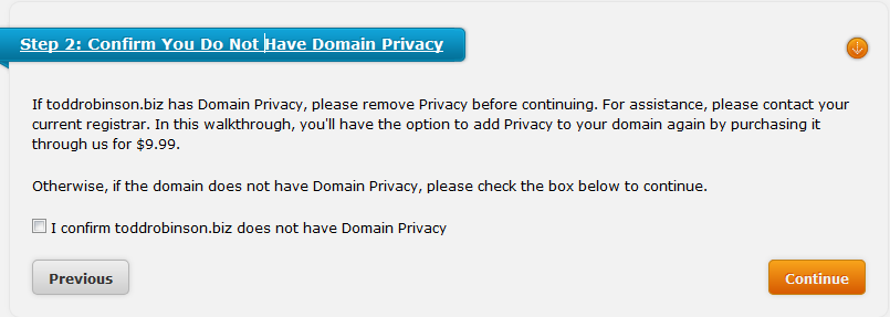 Confirm removal of domain privacy