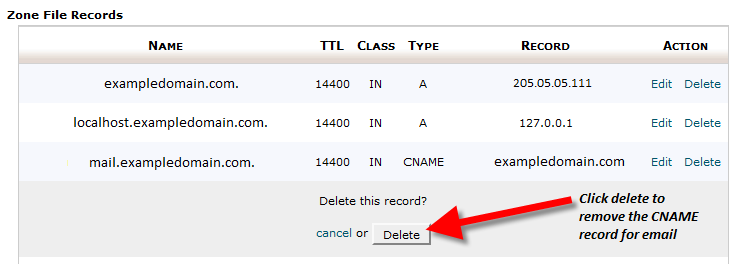 Delete email CNAME record