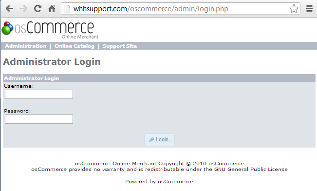 administration login page