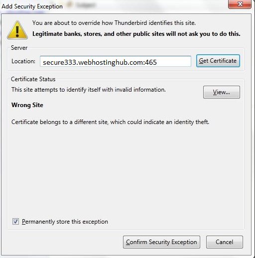 Confirm certificate exception