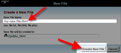 creating a new file in the cPanel file manager