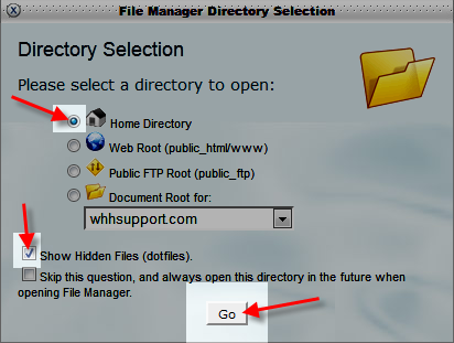 File Manager directory selection