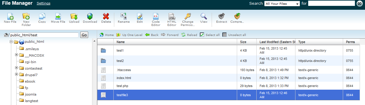 File Manager - Top portion of the interface