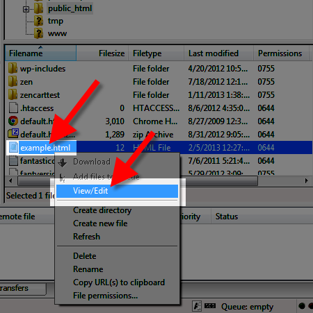 Editing the file in FileZilla