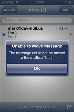 iPhone error when unable to sync due to missing IMAP Path prefix