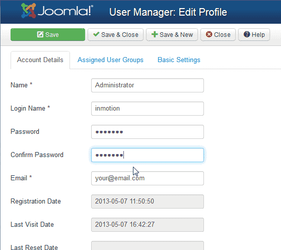 New Password Joomla 3.1