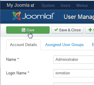 Select the user Joomla 3.1