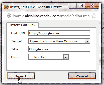 Insert the link Joomla 3.1