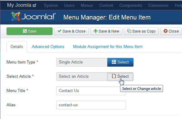 Select the article you are linking to Joomla