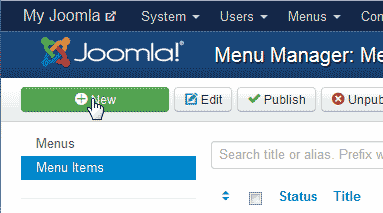 New menu item Joomla