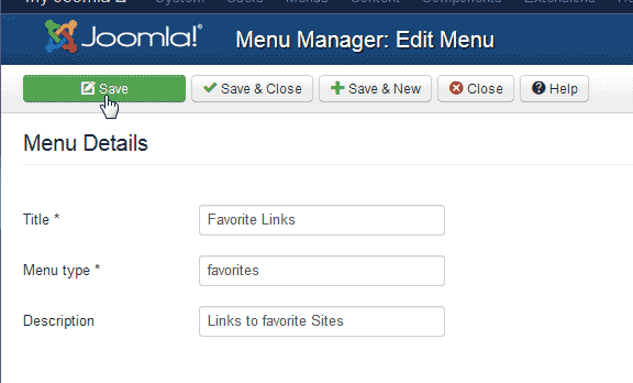Save the menu Joomla