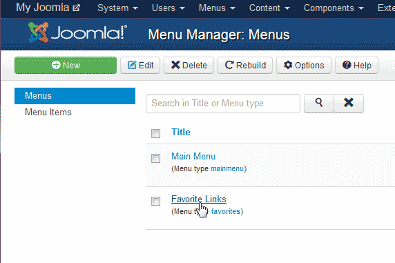Select menu Joomla