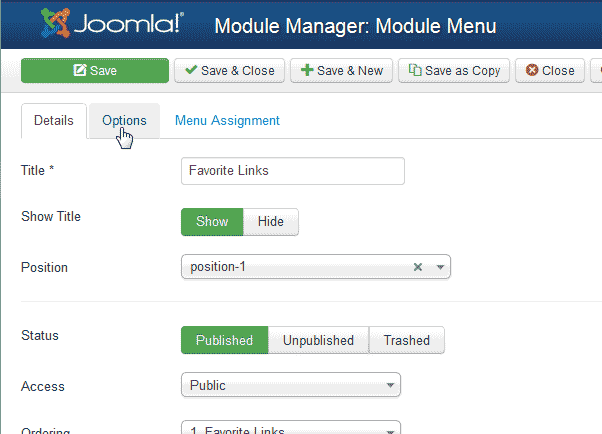 Click options Joomla