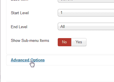 Select advanced options Joomla
