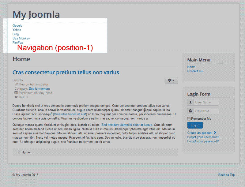 Navagation position Joomla