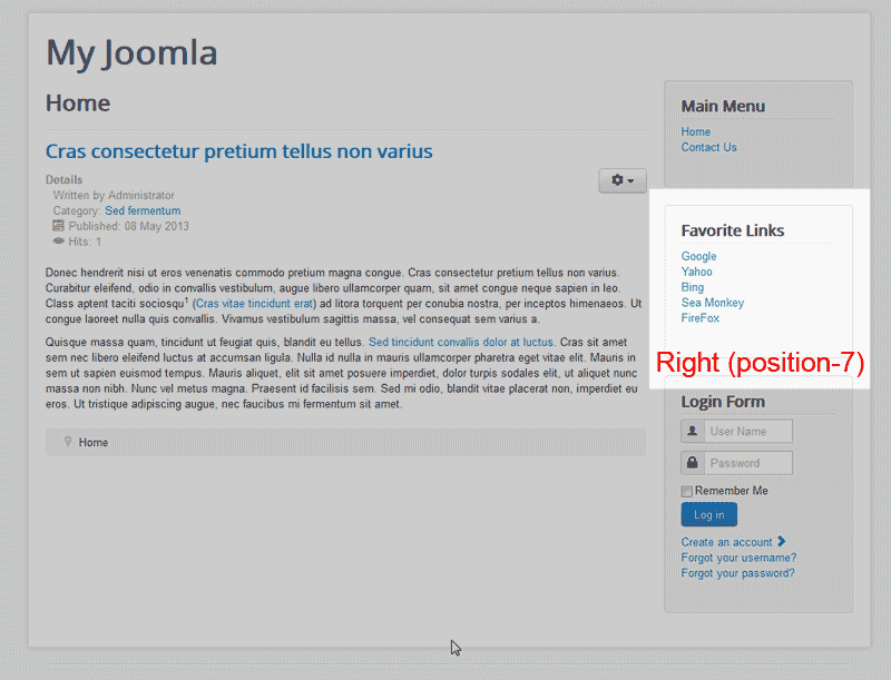 Right position Joomla