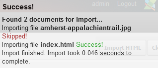 Import completion message