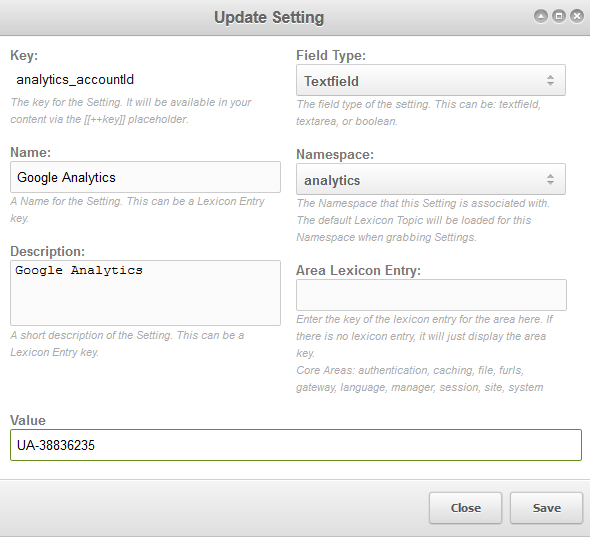 Update System setting for Google Analytics ID