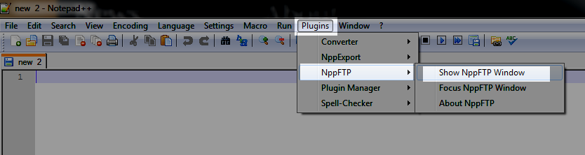 Opening the FTP section of Notepad++