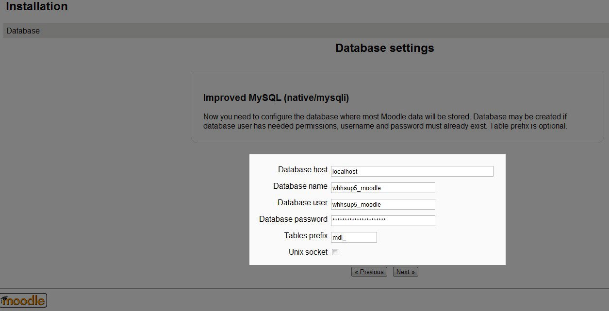 moodle-manual-install-database-settings