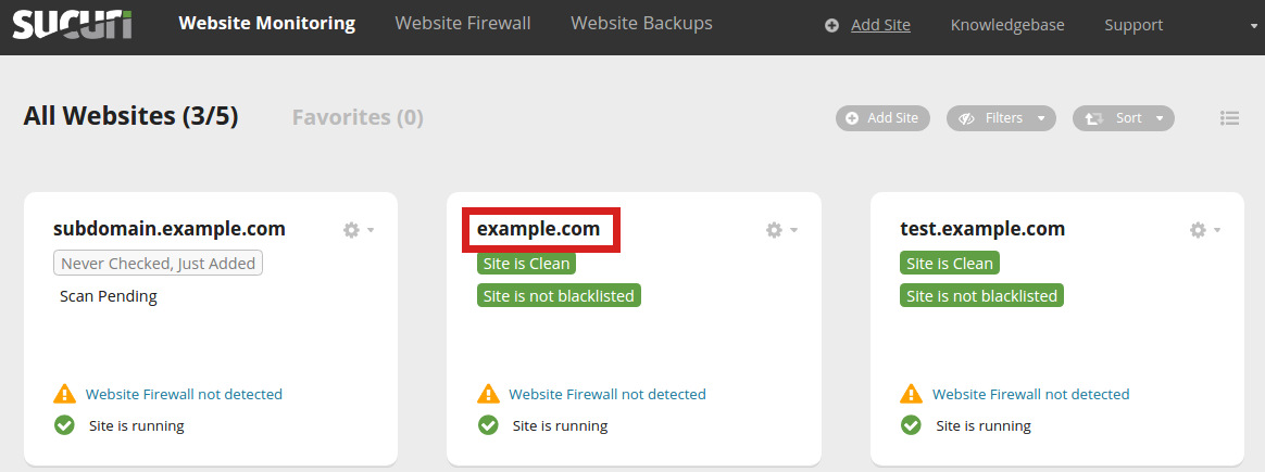 Select website to apply firewall