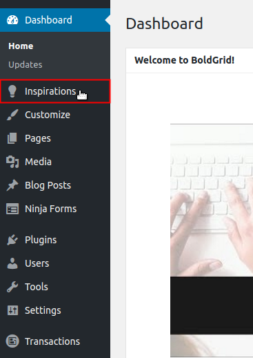 Click on the Inspirations Option