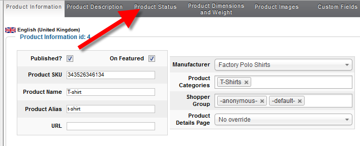Products status tab