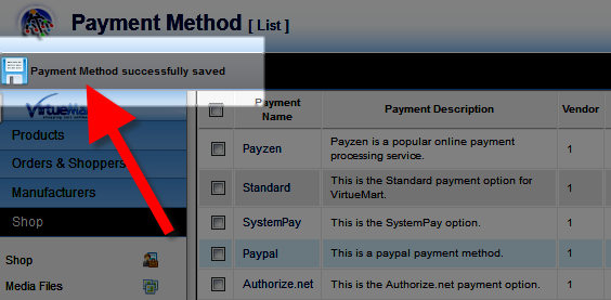 Saving the SystemPay settings