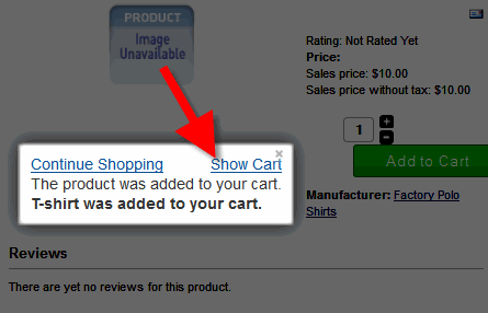 Selecting the show cart option in VirtueMart
