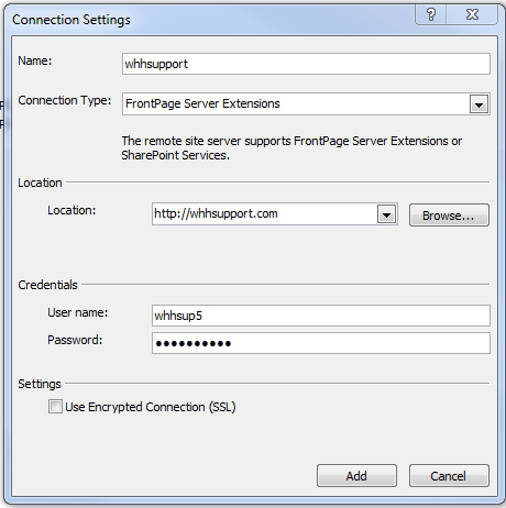 expression-frontpage-connection-settings