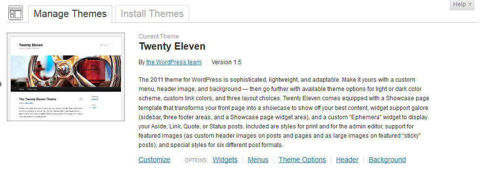 Themes menu under Appearance in Wordpress