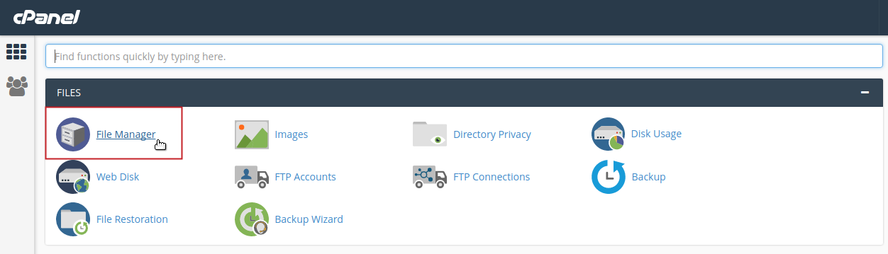 cPanel File Manager icon highlighted