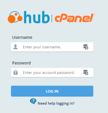 cPanel login page displayed