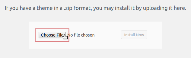 Choose File button in Upload Theme page highlighted