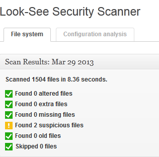 look-see security scanner wordpress plugin results