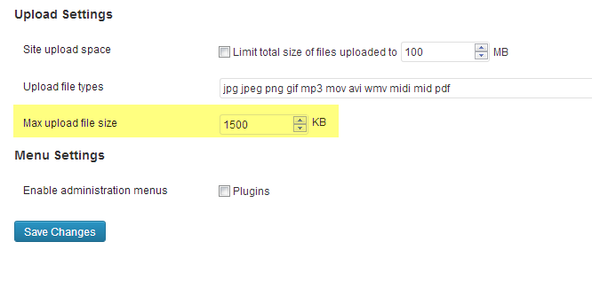 Max Upload File Size setting