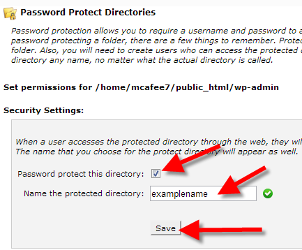 recording your settings for directory protection