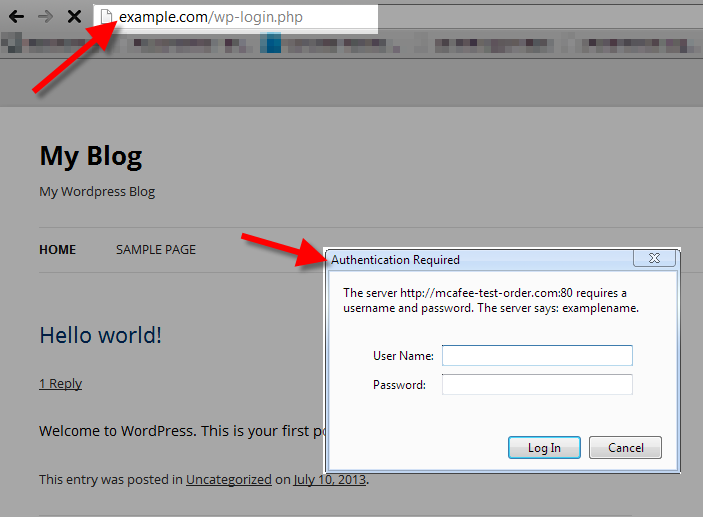 authentication required to access wp-login.php