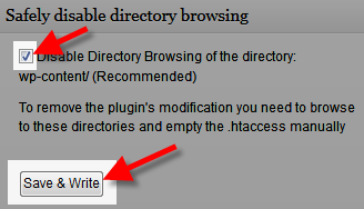 using the WP Safely disable directory browsing plugin for wordpress