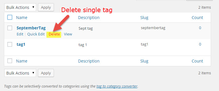 Delete single tag